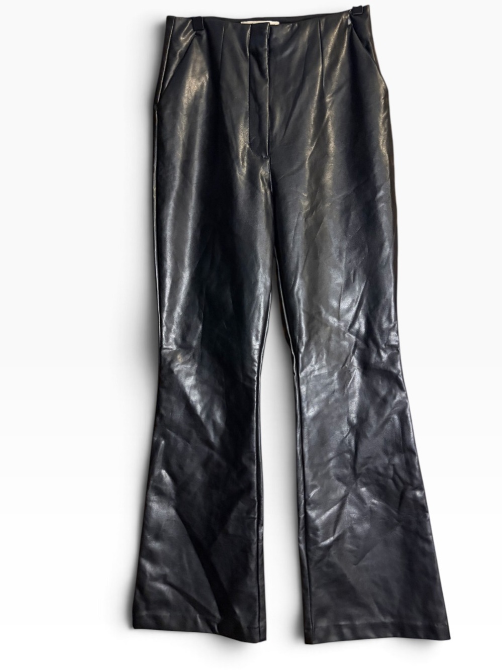 Abercrombie & Fitch Curve Love Vegan Leather Black Flare Pants Size 26 2